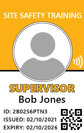 Example of NYC SST Supervisor Card (yellow card) showing Site Safety Training certification for competent persons